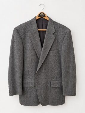 Barrington Men's 100% Wool Grey Herringbone Blazer - Size 46R